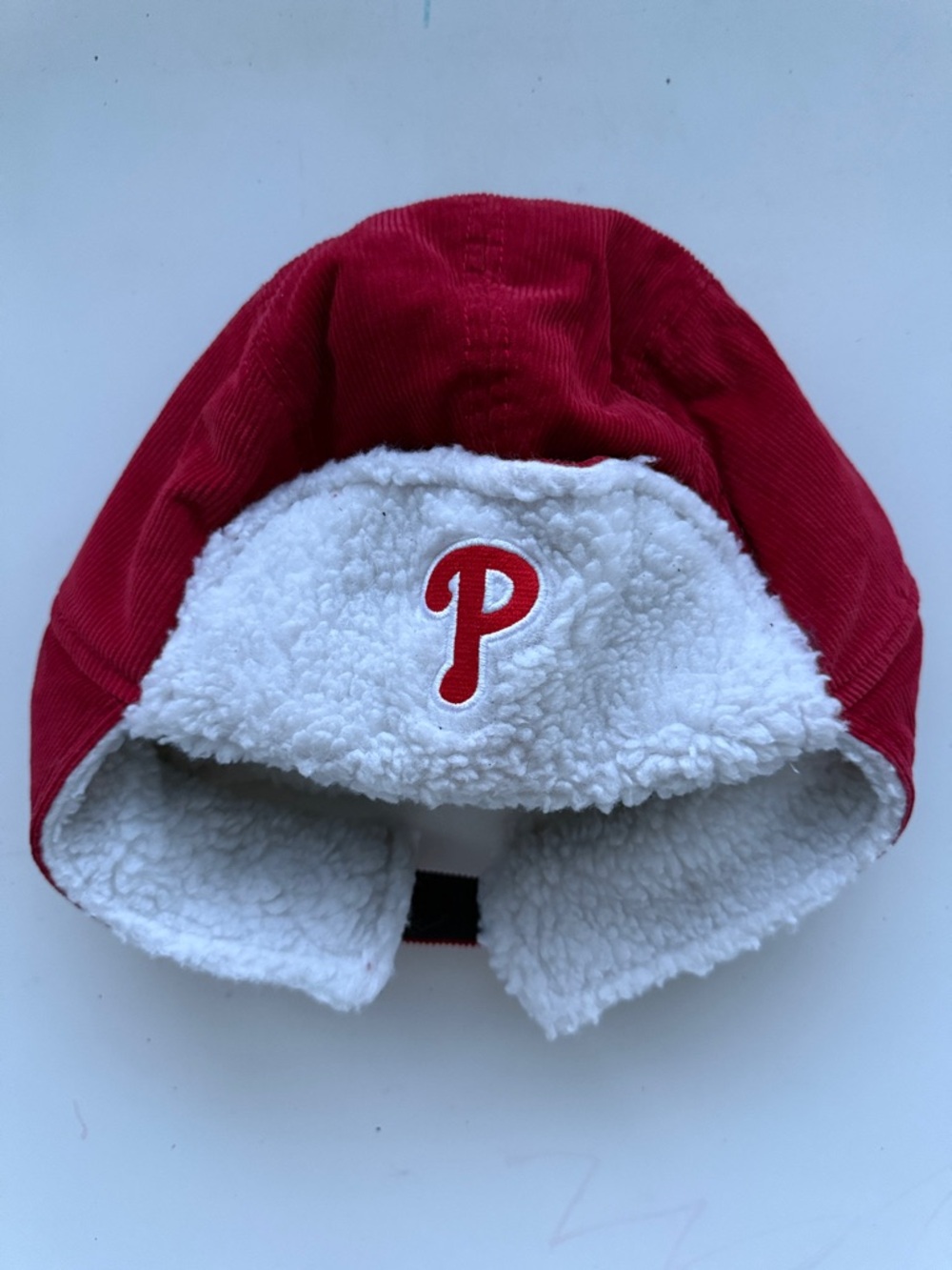 Kids Red Sherpa-Lined Winter Hat with Embroidered 'P'